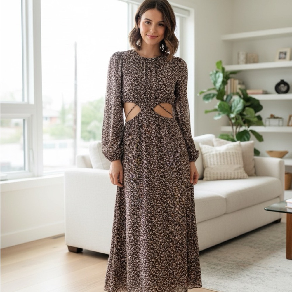 Papermoon Long Sleeve Floral Cutout Dress